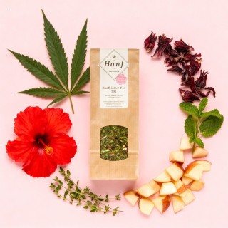 Tee mit Handblättern und Früchten