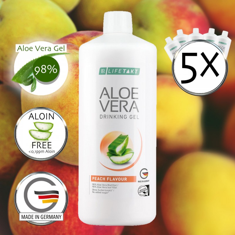 Aloe Vera Pfirsich im Sparset Liter Gel 5 / Drinking Peach